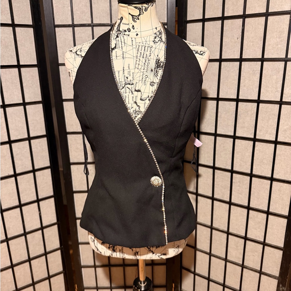 Dave & Johnny Vintage cami halter embellish crystal jewel formal evening vest 10